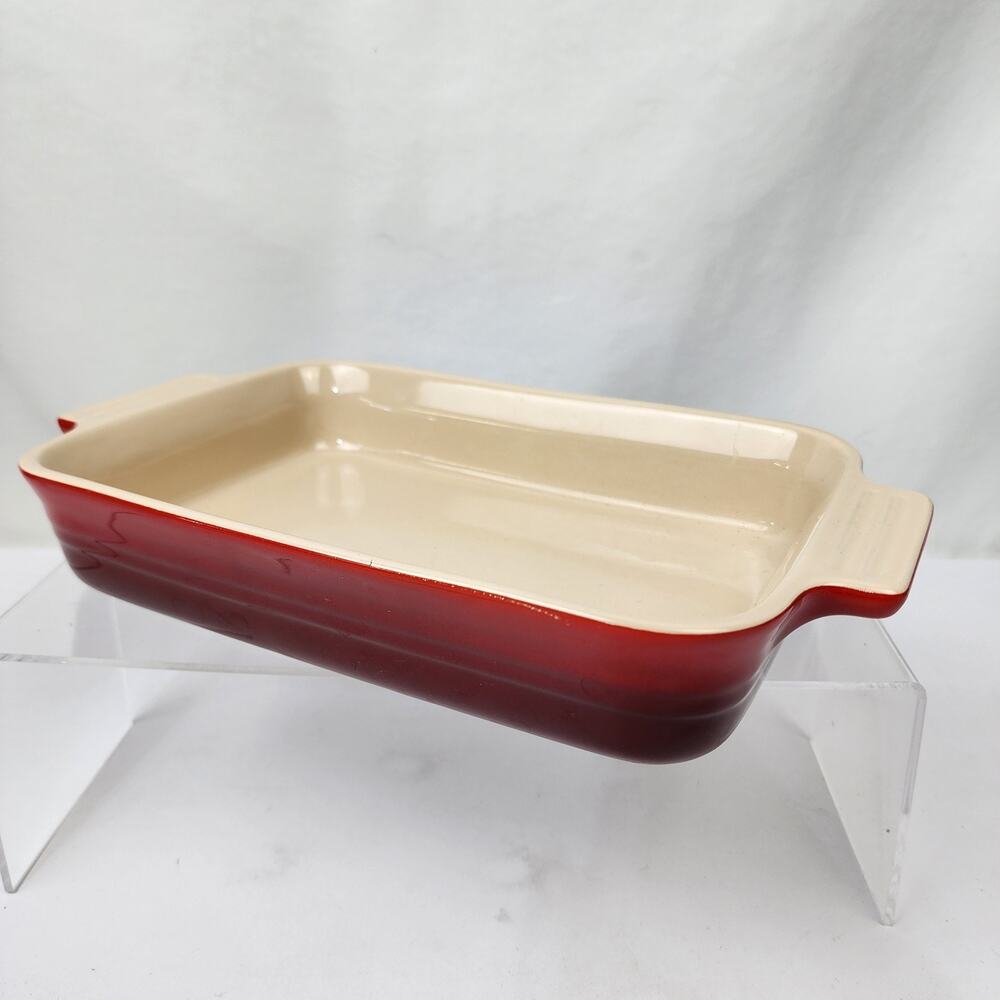 Le Creuset Heritage Stoneware Red Rectangular Baking Dish 7" x 10" EUC